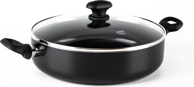 Greenchef diamond hapjespan 28cm met deksel - 4.25l - pfas-vrije antikleeflaag - hapjespan inductie - keramische pan - ovenbestendig tot 160°c - koelgreep - glazen deksel - zwart