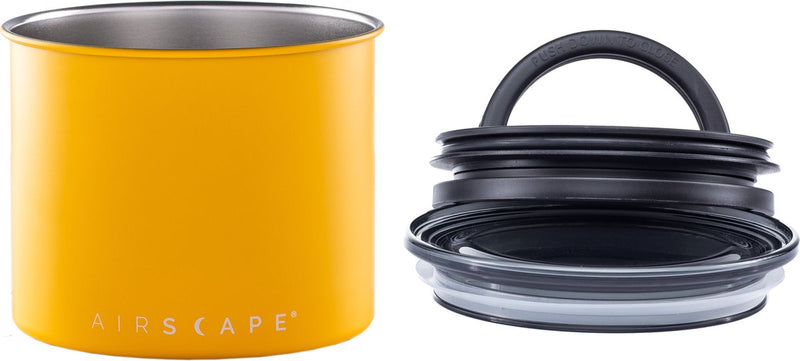 Planetary design - airscape - koffiebonen - voorraadpotten - canister - luchtdicht - vacuum - gepatenteerd systeem - matte yellow - koffie - staal - mat geel - 250 gram