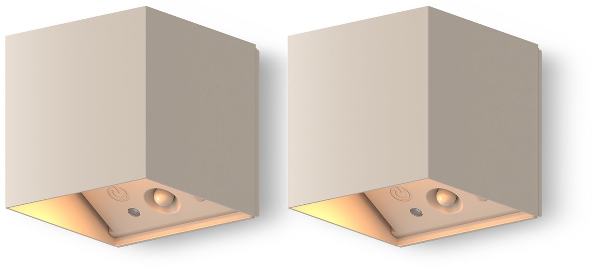 Calex falerna wandlamp - 2 stuks - buitenlamp met bewegingssensor - up en down tuinverlichting - dimbaar - oplaadbaar - zand