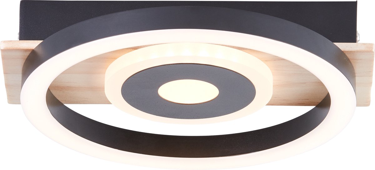 Brilliant maureen - plafondlamp - led 12w - 3000k - zwart - hout