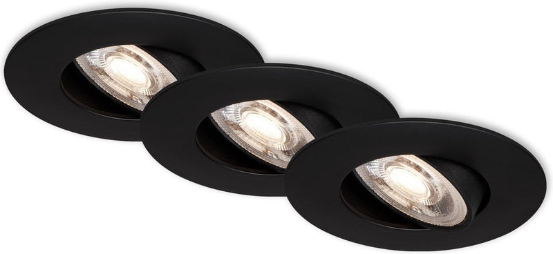 Briloner kulana - inbouwspots set van 3 - draaibare inbouwarmaturen - 3 x led 5w 460lm - lichtkleur: warm wit - inbouwdiepte: 30mm - inbouwmaat: 68mm - product: ø90mm - zwart
