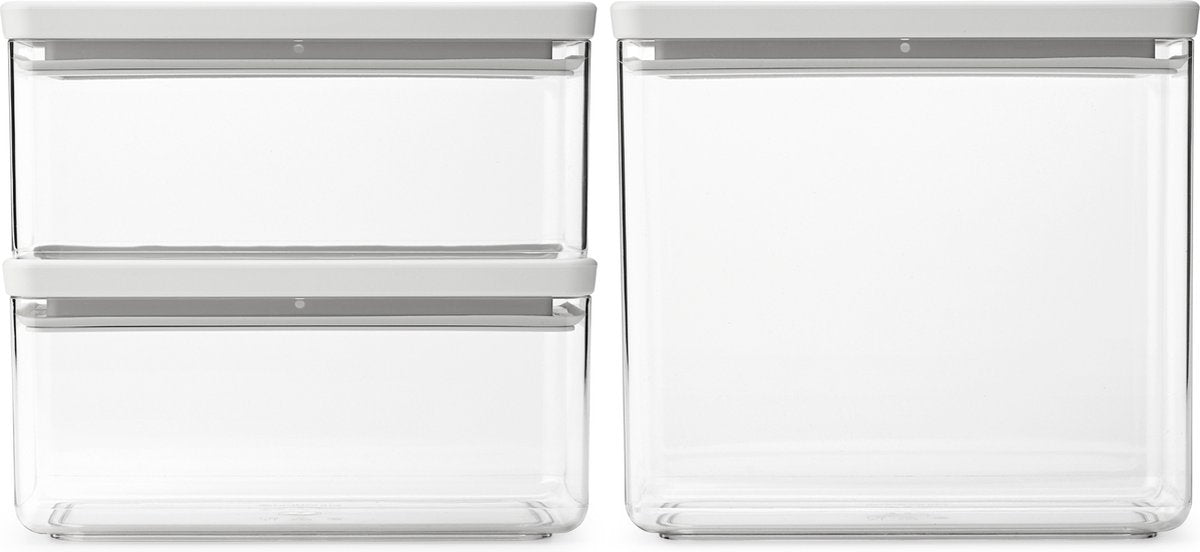 Brabantia tasty+ voorraadbussen - stapelbaar - 1,5 + 1,5 + 3,5 l - light grey