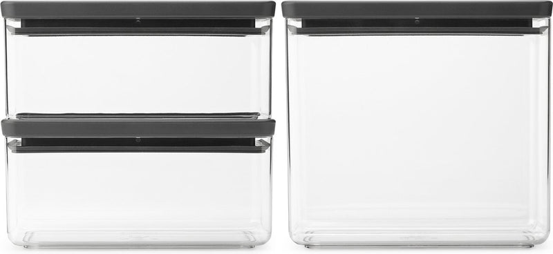 Brabantia tasty+ voorraadbussen - stapelbaar - 1,5 + 1,5 + 3,5 l - dark grey