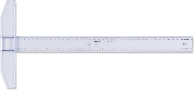 Aristo tekenhaak - lengte 40cm - mm cm inch schaalverdeling - glashelder plexiglas - met anti-slip noppen - ar-23174