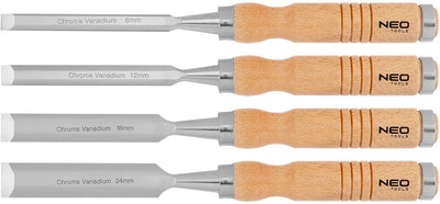 Neo 37-800 - houtbeitelset - 6-24 mm - 4 stuks - houten handgreep
