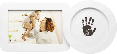 Happy hands - baby hand- voetafdruk lijst zonder inkt – inkless photo frame met foto-vak – inclusief inkless pad – veilig schoon voor pasgeborenen – wit modern design 30×13×3 cm – perfect kraamcadeau