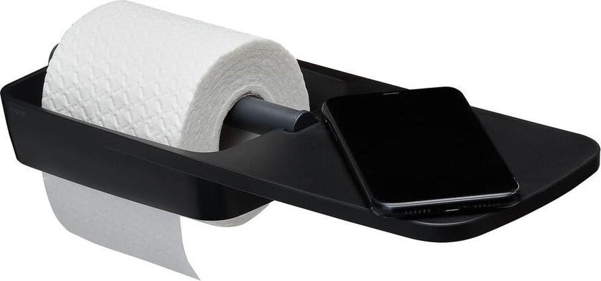 Tiger tess - wc rolhouder met planchet - zelfklevend - 3m tape - boren - zwart antraciet