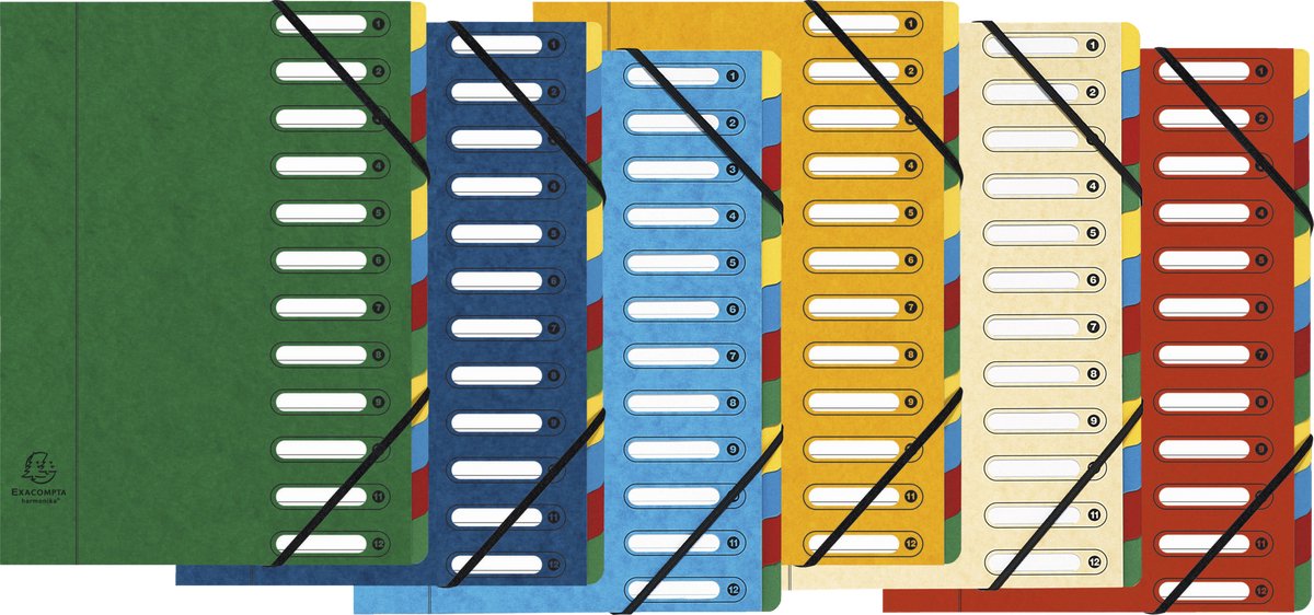 Exacompta sorteermap harmonika® met uitrekbare rug en uitgesneden vensters - 12 indelingen - geassorteerd - 5312e