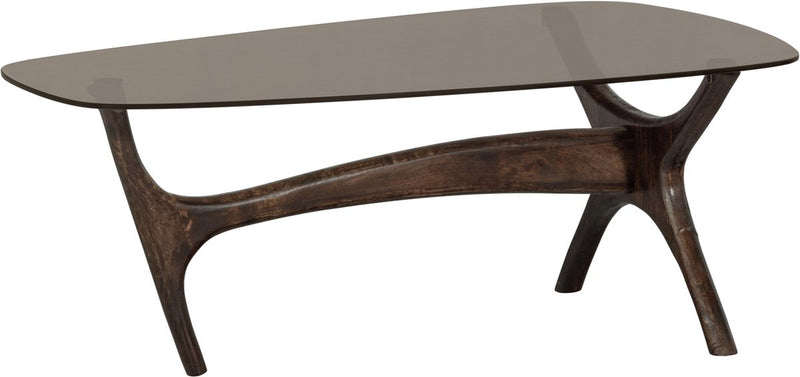 Woood flash salontafel - glas hout - walnoot - 42x110x60