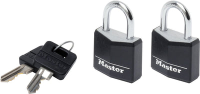 Masterlock hangslot - massief aluminium - zwart - 30 mm - 2 stuks - 9130eurtblk