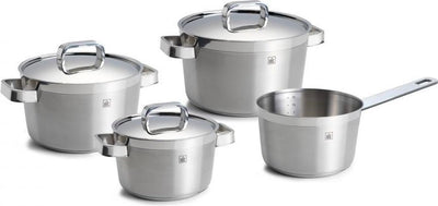 Bk conical profi pannenset 4-delig - 16 18 20cm - 0.9 1.5 2 3l - zonder pfas-vrije antikleeflaag - pannenset inductie - rvs kookpan - ovenbestendig tot 230°c - met deksel - zilver