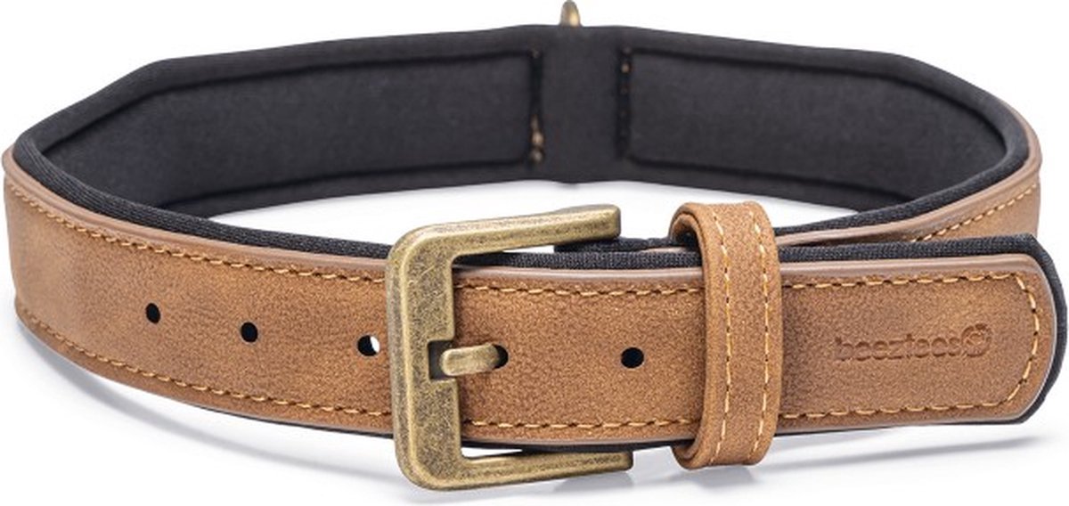 Beeztees balacron ax halsband hond - kunstleer - bruin - 38-48 cm x 25 mm