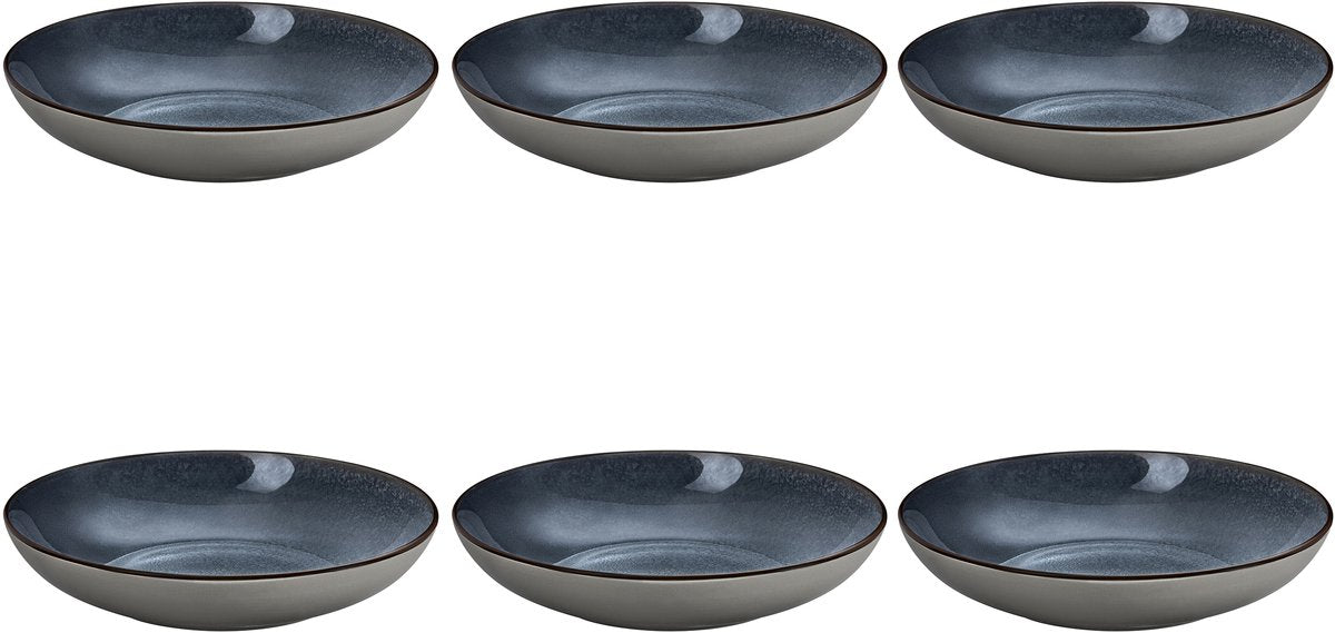 Medard de noblat - feeling indigo - diep bord 24.5 cm - 6 delig - stoneware