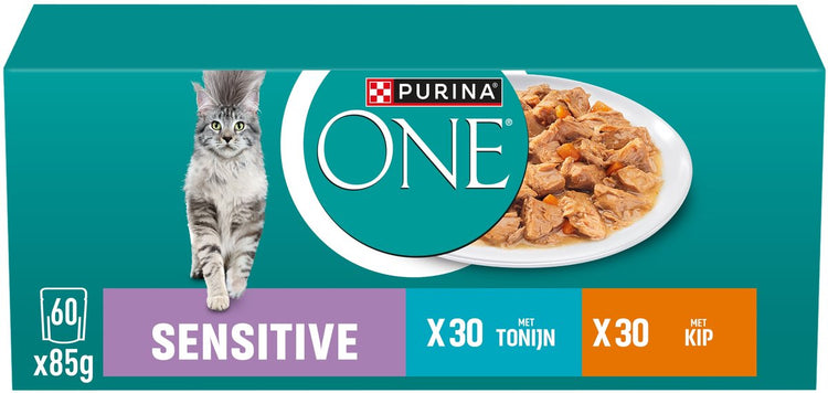 Purina one purina® one® sensitive - kattenvoer natvoer - tonijn kip - 60 x 85 g