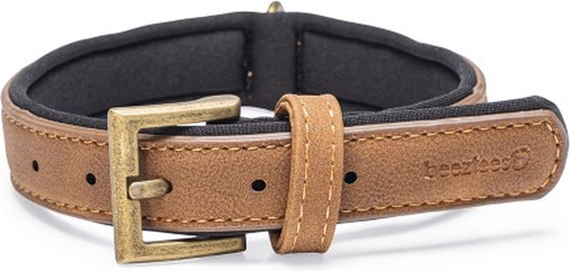 Beeztees balacron ax halsband hond - kunstleer - bruin - 31-39 cm x 20 mm