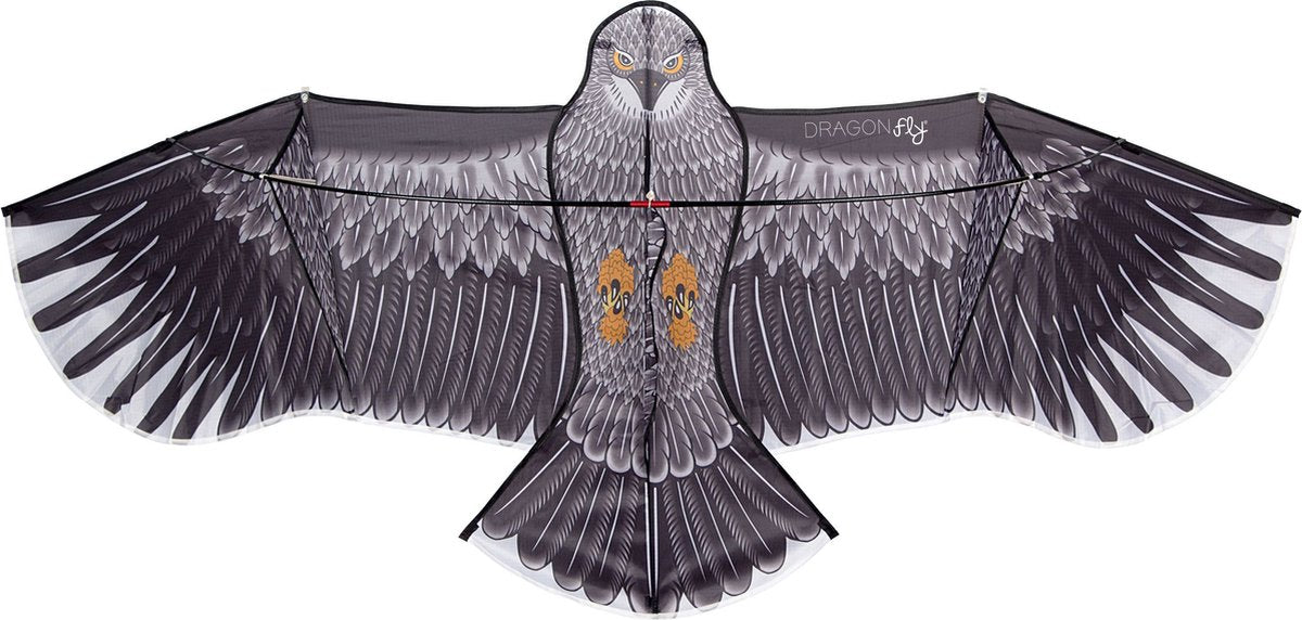 Dragon fly vlieger - arend - zwart grijs - 180 x 80 cm - vanaf 6 jaar