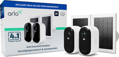 Arlo essential 2k draadloze beveiligingscamera voor buiten en zonnepanelen - 2 camera's 2 zonnepanelen