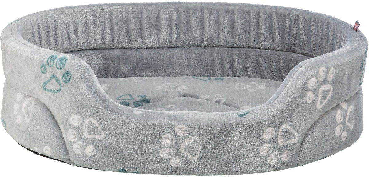 Trixie hondenmand - ovaal lichtgrijs pluche - 45x35 cm met wendbaar kussen en slipvaste onderzijde