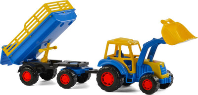 Cavallino tractor met voorlader en aanhanger blauw