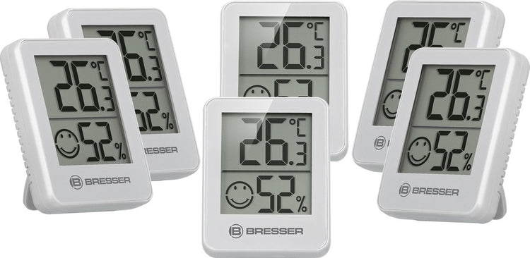 Bresser thermo- en hygrometer - set van 6 - wit - temperatuur en luchtvochtigheid