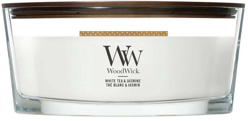 Woodwick heartwick flame ellipse geurkaars - white tea jasmine - 50 branduren