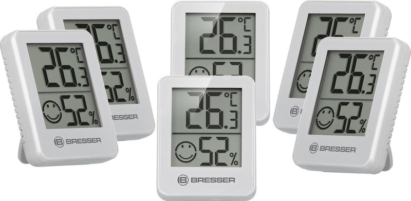 Bresser thermo- en hygrometer - set van 6 - wit - temperatuur en luchtvochtigheid