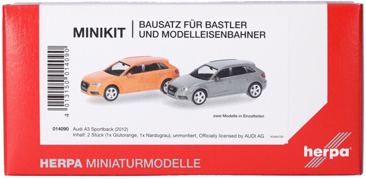 Herpa audi a3 (2012), oranje grijs (minikit 2 st.)