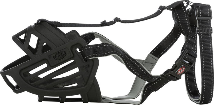 Trixie muilkorf - muzzle flex silicone - zwart - maat m-l - snuit omtrek 27 cm