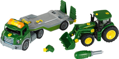 Klein toys john deere transportwagen met trekker - 1:24 - incl. licht- en geluidseffecten - groen geel