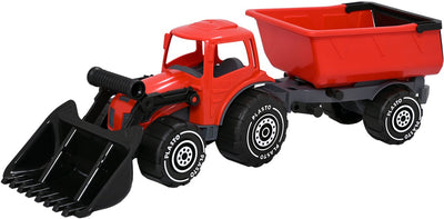 Plasto tractor met voorlader en aanhanger rood 57 cm - speelgoedvoertuig - complete set - grote tractor - stevig kunststof - gemaakt in finland - vanaf 1 jaar