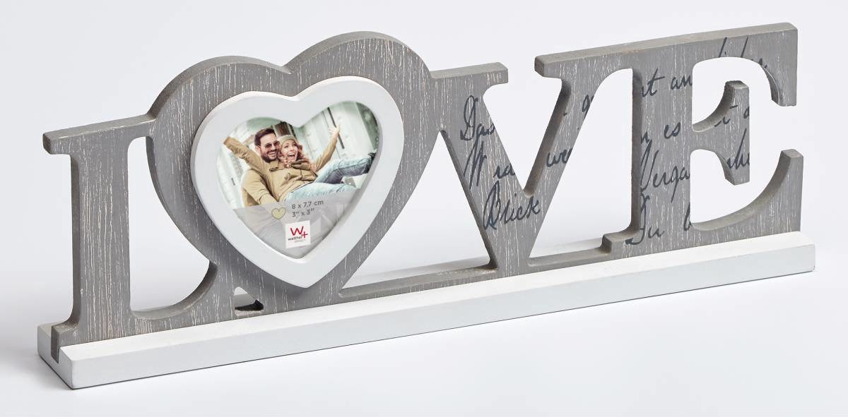 Walther love - houten portretlijst - fotoformaat 8x 7,7 cm - grijs wit