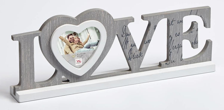 Walther love - houten portretlijst - fotoformaat 8x 7,7 cm - grijs wit