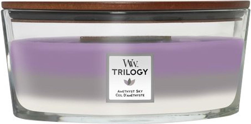 Woodwick heartwick flame trilogy ellipse geurkaars - amethyst sky - 50 branduren