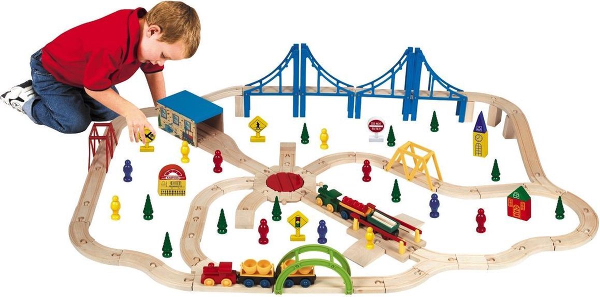 Amuuso super houten treinset in opbergbox - 100dlg.