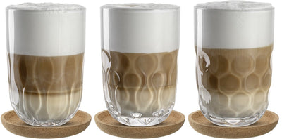 Leonardo gocce latte macchiato glas 390ml met onderzetter - set 3