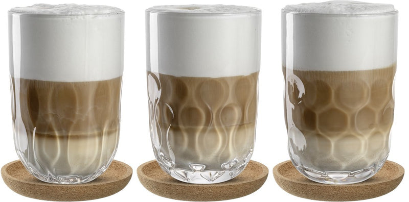 Leonardo gocce latte macchiato glas 390ml met onderzetter - set 3