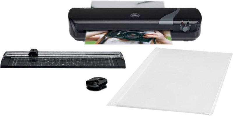 Gbc lamineerapparaat inspire+ - zwart - a4 - 125 micron met hobby kit, incl. 1x hoekafronder, 1x papier rolsnijmachine en een starterpakket met 5x a4 lamineerhoezen