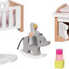 Goki poppenhuismeubeltjes: design kinderkamer, 12-delig, 10,2x6x5,5cm (bed), beukenhout en stof, 3+