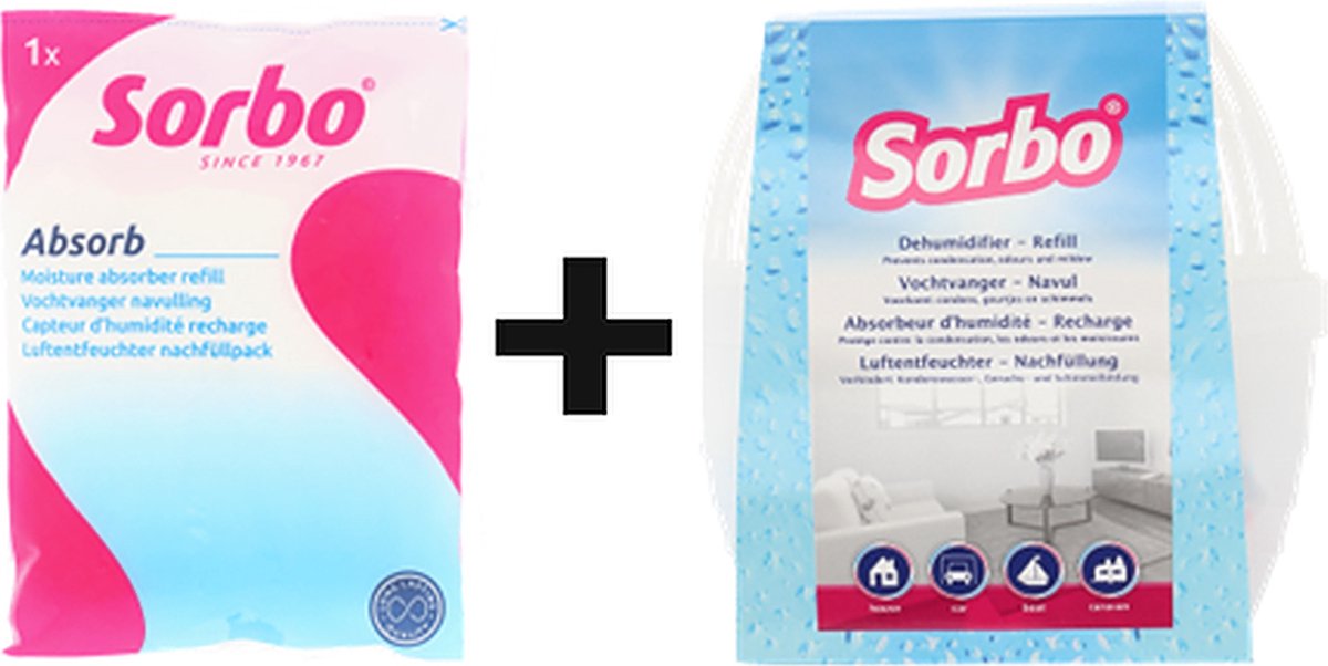 Sorbo vochtvanger 400 gram + navulling 400 gram - vochtabsorbeerder voor huis, caravan en boot