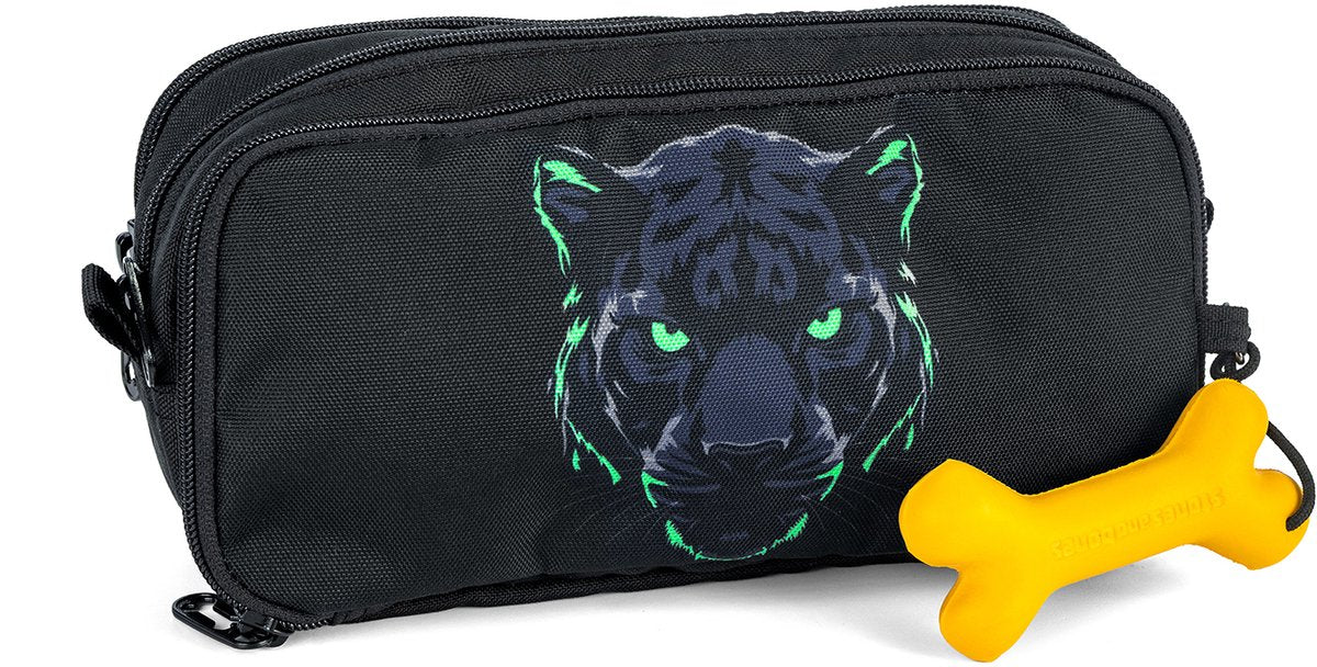 Stones and bones rowan 2.0 - etui - pennenzak voor kinderen - 3 vakken - zwart panther - zwart