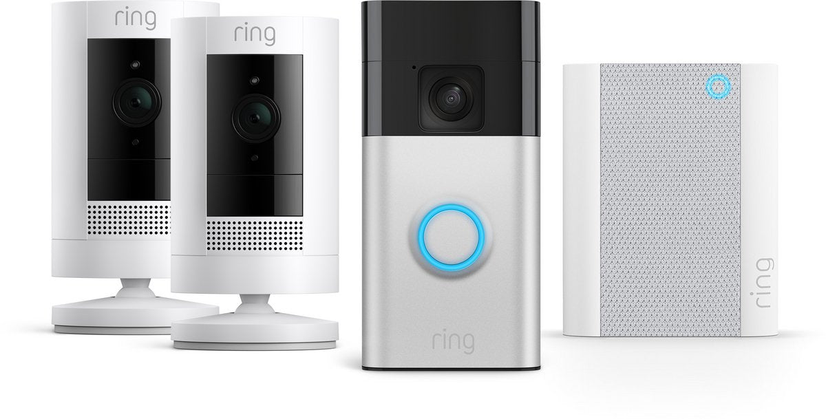 Ring battery video doorbell met chime en 2-pack camera op batterij - bundel