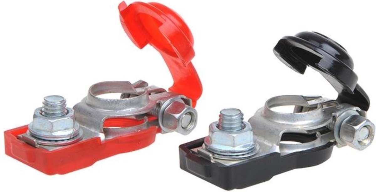 Proplus set van 2 accupoolklemmen 12-24v – voor din-accupolen en 35-50 mm² kabel – plus en min – rood zwart
