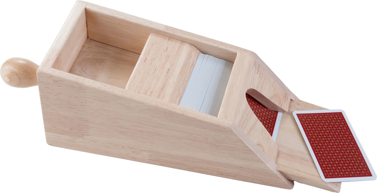 Longfield black jack slof - hout - met handvat - geschikt voor 4 stokken kaarten - 28 x 11,5 x 9,5 cm - engelhart