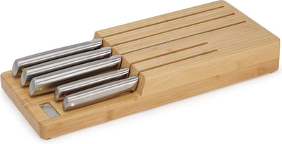 Joseph joseph - elevate steel messen met houder voor lade bamboe 5-delig - roestvast staal - bruin -