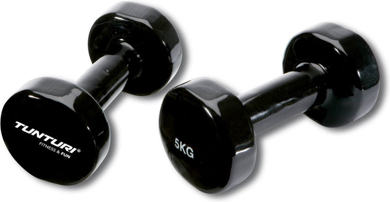 Tunturi dumbbell set - 2 x 5,0 kg - vinyl - zwart - incl. gratis fitness app