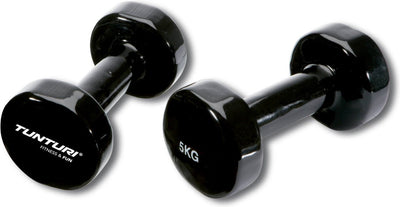 Tunturi dumbbell set - 2 x 5,0 kg - vinyl - zwart - incl. gratis fitness app
