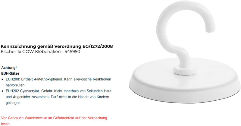Fischer 1x gow zelfklevende haak - 545950
