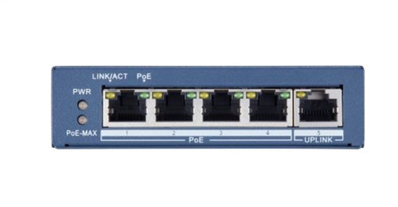 Hikvision ds-3e0505p-e pro series 4 poort unmanaged poe+ switch met 1x rj45