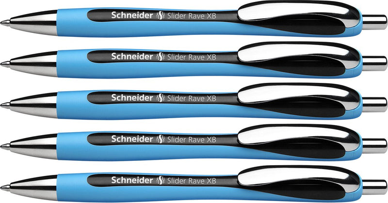 Schneider schrijfwaren schneider balpen - slider rave - penpunt xb - lijnbreedte 1,4mm - zwart - 5 stuks - s-132501-5