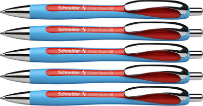 Schneider schrijfwaren schneider balpen - slider rave - penpunt xb - lijnbreedte 1,4mm - rood - 5 stuks - s-132502-5